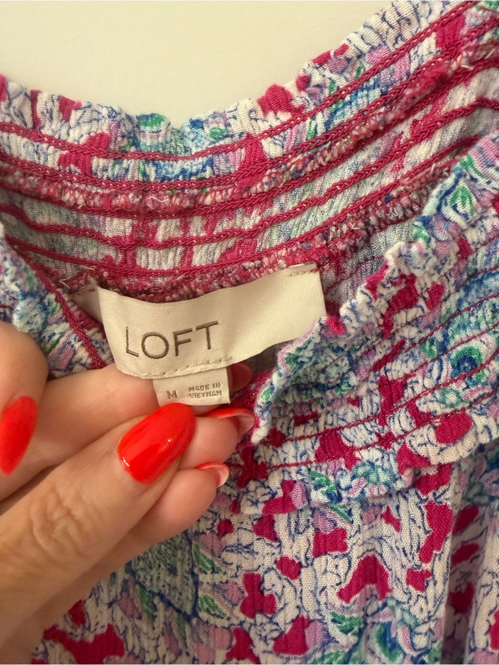 LOFT Floral Smocked Strap Jumpsuit - Pink & Blue - Picture 5 of 6